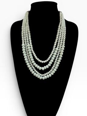 Talbots White Beaded Layered Summer Statement Necklace | NWOT